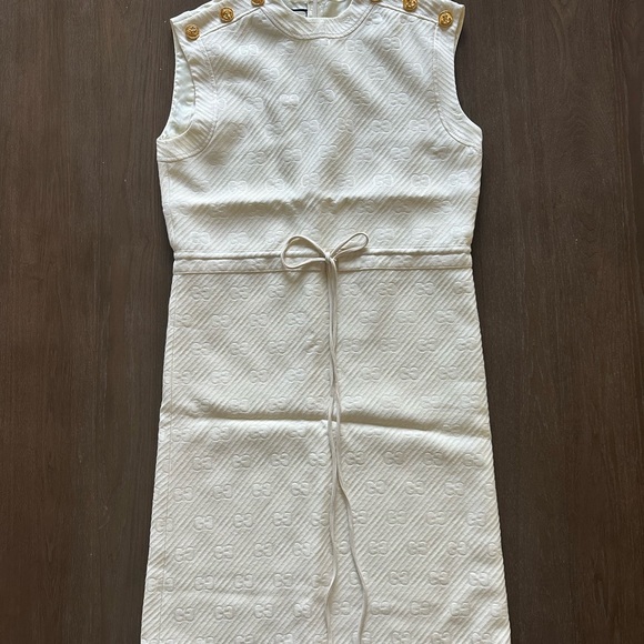 New Authentic Gucci GG Stripe Midi-Dress Ivory Gold Wool Silk Size 38 XS US 2 - Picture 10 of 13